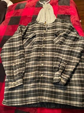 Men's Black & Gray Plaid Hooded Button-Down Shirt